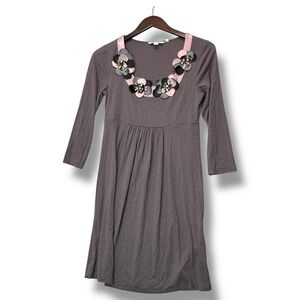Boden Mauve Embellished Floral Neckline Midi Dress Boho Whimsigoth Romantic Sz 6